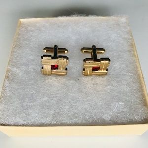 Vintage Hickok USA Gold Cufflinks with Red Stone